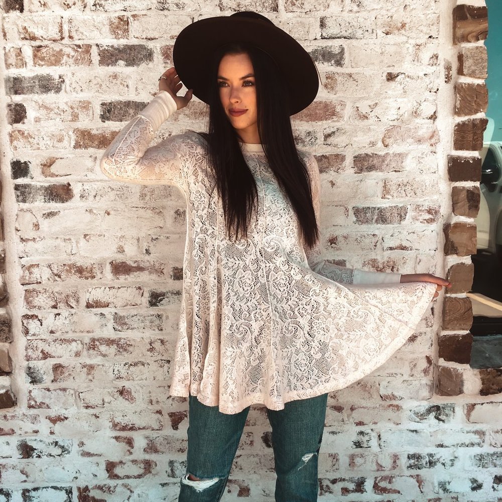 Nwot Free People Coffee in the Morning Ivory Lace Tunic Pullover Top Small $128